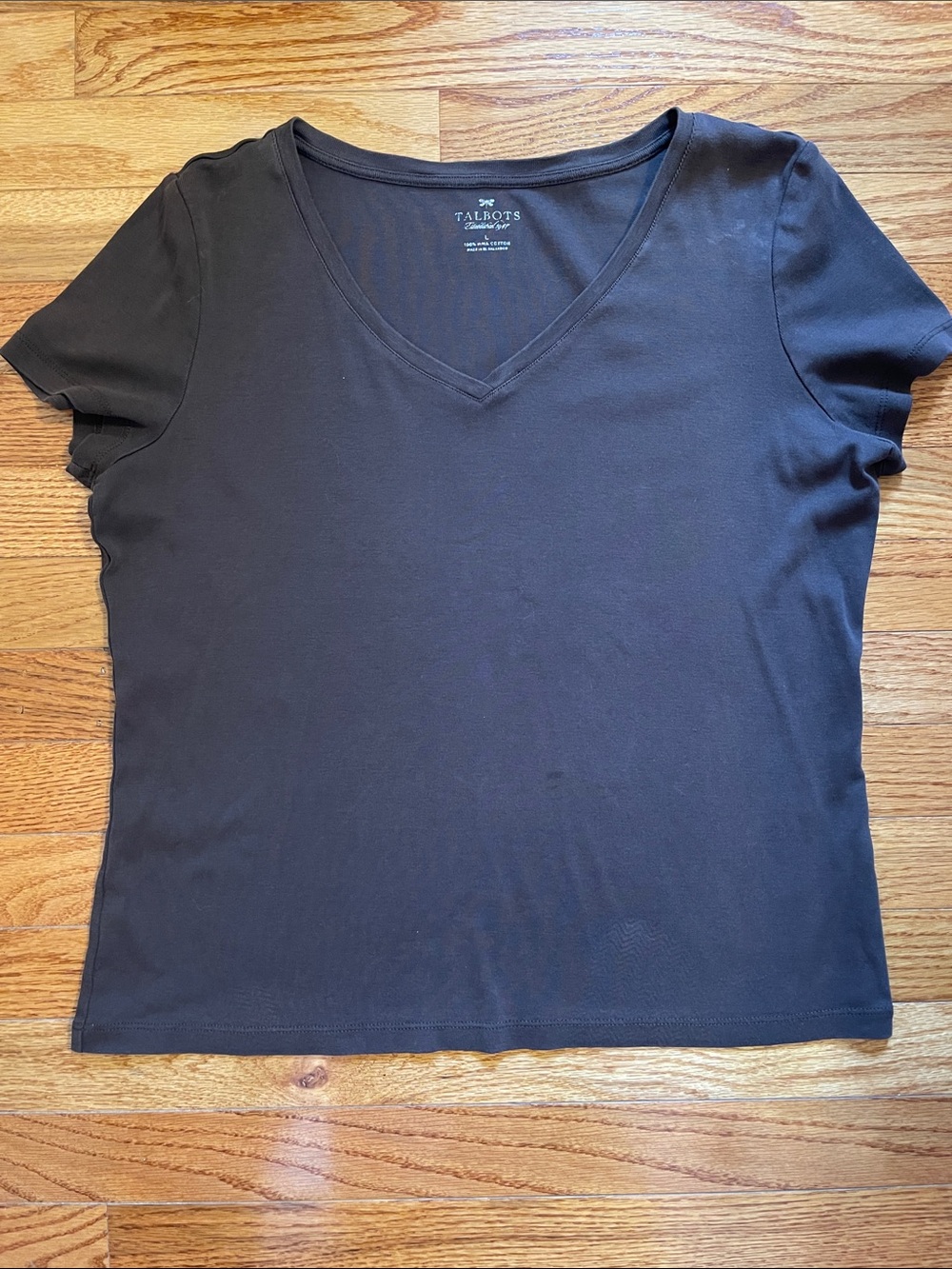 Talbots V-Neck Pima Cotton Short Sleeve Chocolate Brown Tee Sz L